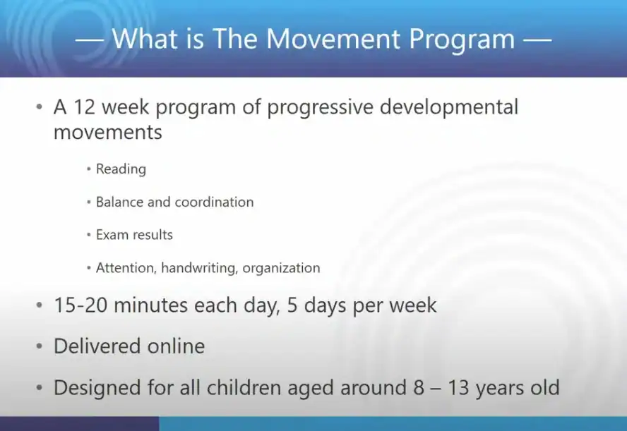 Building brain connections, developmental movement program, online therapy for children.